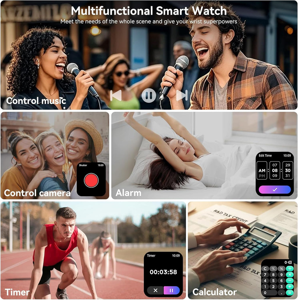 Smart Watch for Men Women, 1.83" HD Touchsreen, Bluetooth Calling, 5 ATM Water-Resistance, 130+ Sports Modes, Health, Fitness & Sleep Tracker, Timer, Fitness Watch for Android/Ios, Black