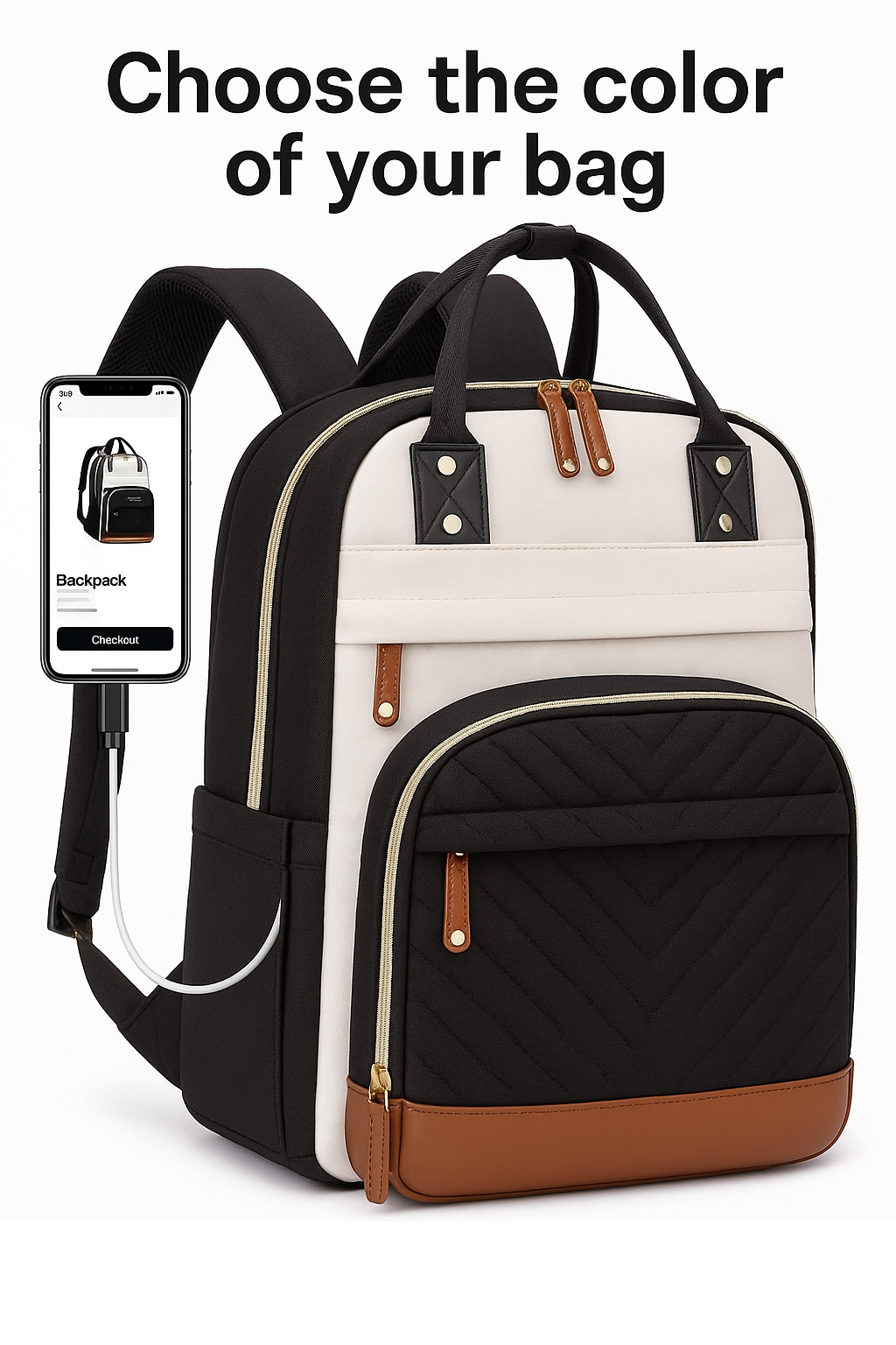 Laptop Backpack for Women – 15.6" Waterproof Work & Travel Bag with USB Charging Port, Anti-Theft Design, College School Bookbag for Nurse, Teacher & Business (Beige/Black/Brown)