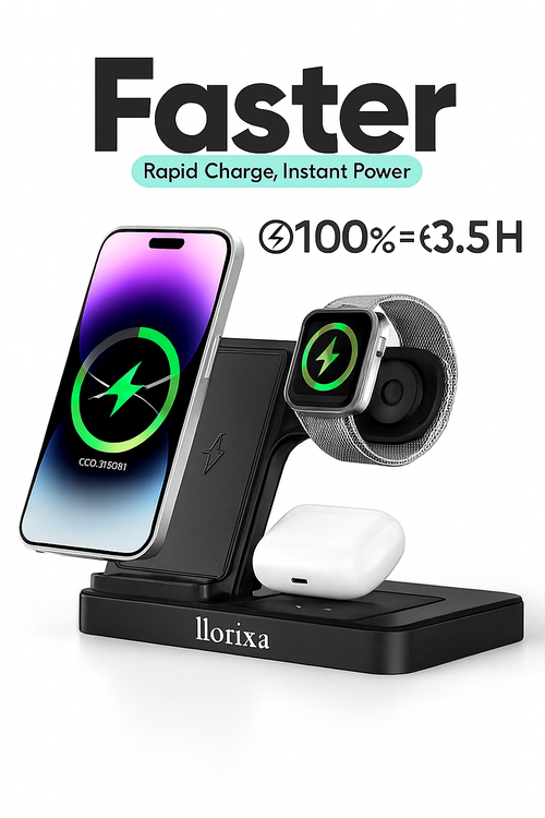 3-in-1 Fast Wireless Charger Stand – Charge iPhone, Apple Watch & AirPods Together