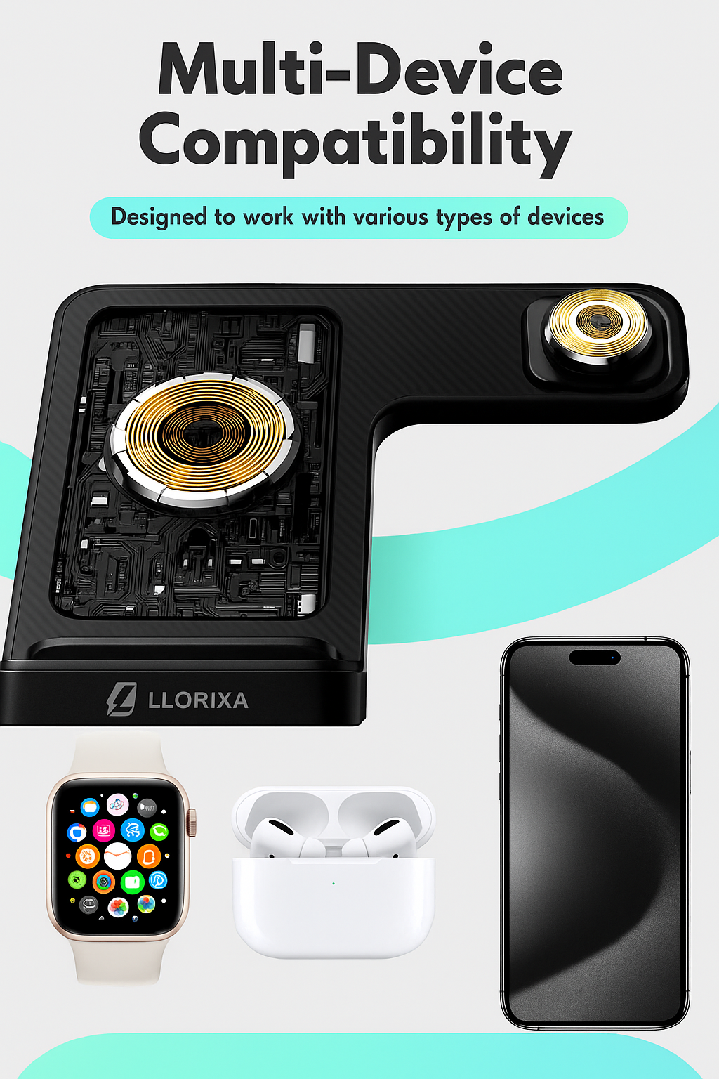3-in-1 Fast Wireless Charger Stand – Charge iPhone, Apple Watch & AirPods Together