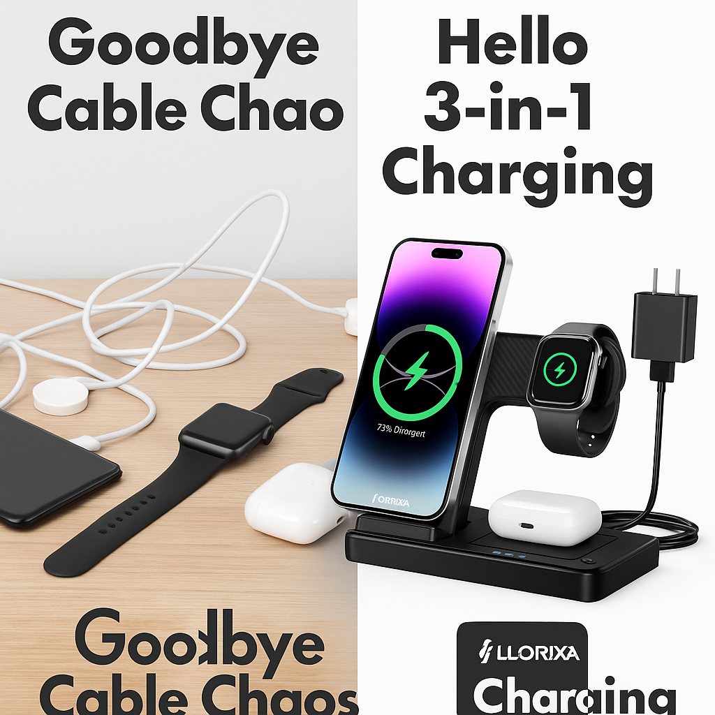 3-in-1 Fast Wireless Charger Stand – Charge iPhone, Apple Watch & AirPods Together