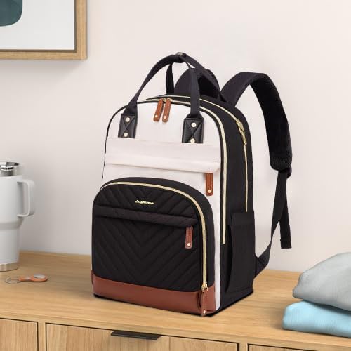 Laptop Backpack for Women – 15.6" Waterproof Work & Travel Bag with USB Charging Port, Anti-Theft Design, College School Bookbag for Nurse, Teacher & Business (Beige/Black/Brown)