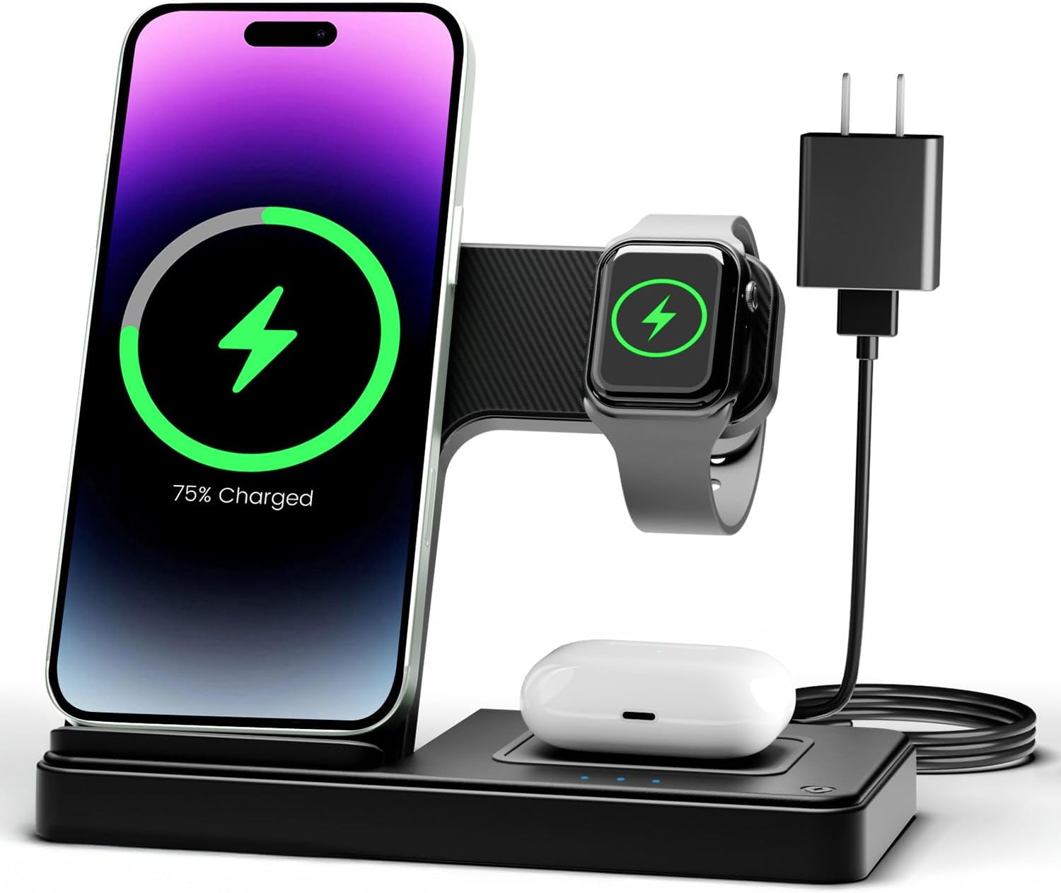 3-in-1 Fast Wireless Charger Stand – Charge iPhone, Apple Watch & AirPods Together