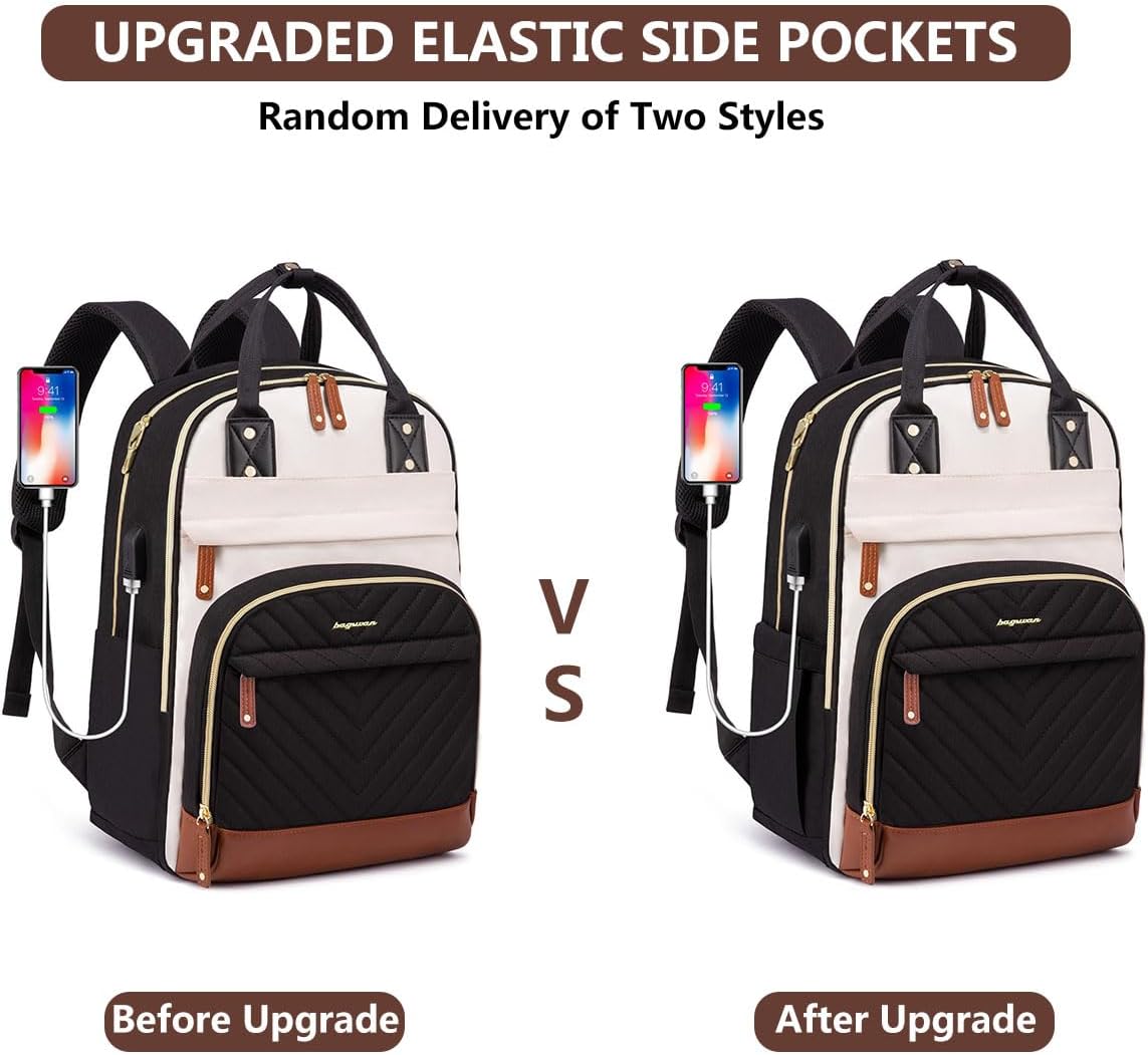 Laptop Backpack for Women – 15.6" Waterproof Work & Travel Bag with USB Charging Port, Anti-Theft Design, College School Bookbag for Nurse, Teacher & Business (Beige/Black/Brown)