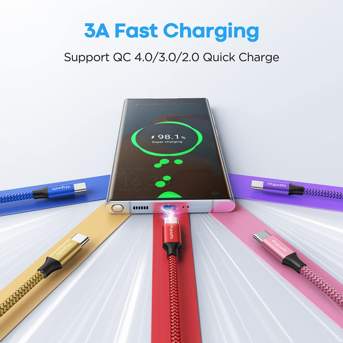 USB-C Fast Charging Cable – 5-Pack Durable Braided Type-C Cords (3FT) for iPhone 15, Samsung Galaxy, Pixel, Moto & More
