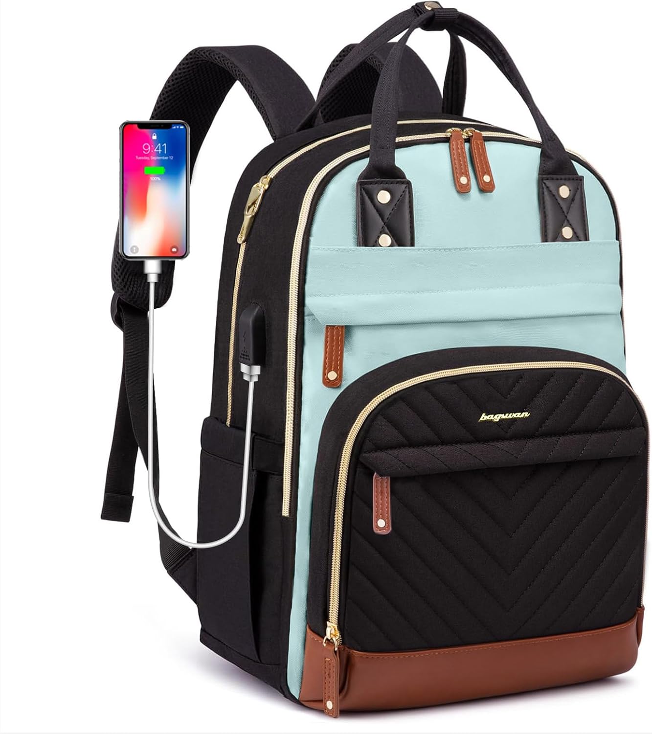 Laptop Backpack for Women – 15.6" Waterproof Work & Travel Bag with USB Charging Port, Anti-Theft Design, College School Bookbag for Nurse, Teacher & Business (Beige/Black/Brown)
