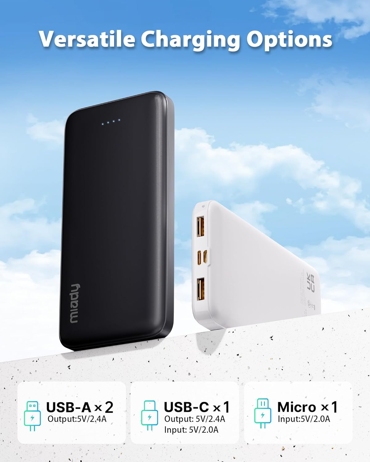 2-Pack 10000mAh Fast Charging Power Banks – Dual USB + USB-C Portable Phone Chargers