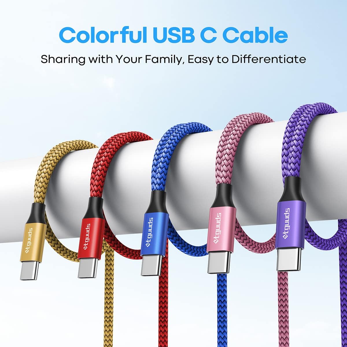 USB-C Fast Charging Cable – 5-Pack Durable Braided Type-C Cords (3FT) for iPhone 15, Samsung Galaxy, Pixel, Moto & More