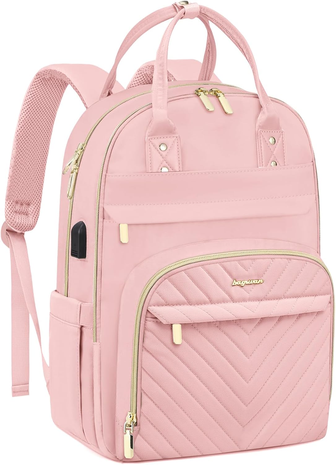 Laptop Backpack for Women – 15.6" Waterproof Work & Travel Bag with USB Charging Port, Anti-Theft Design, College School Bookbag for Nurse, Teacher & Business (Beige/Black/Brown)