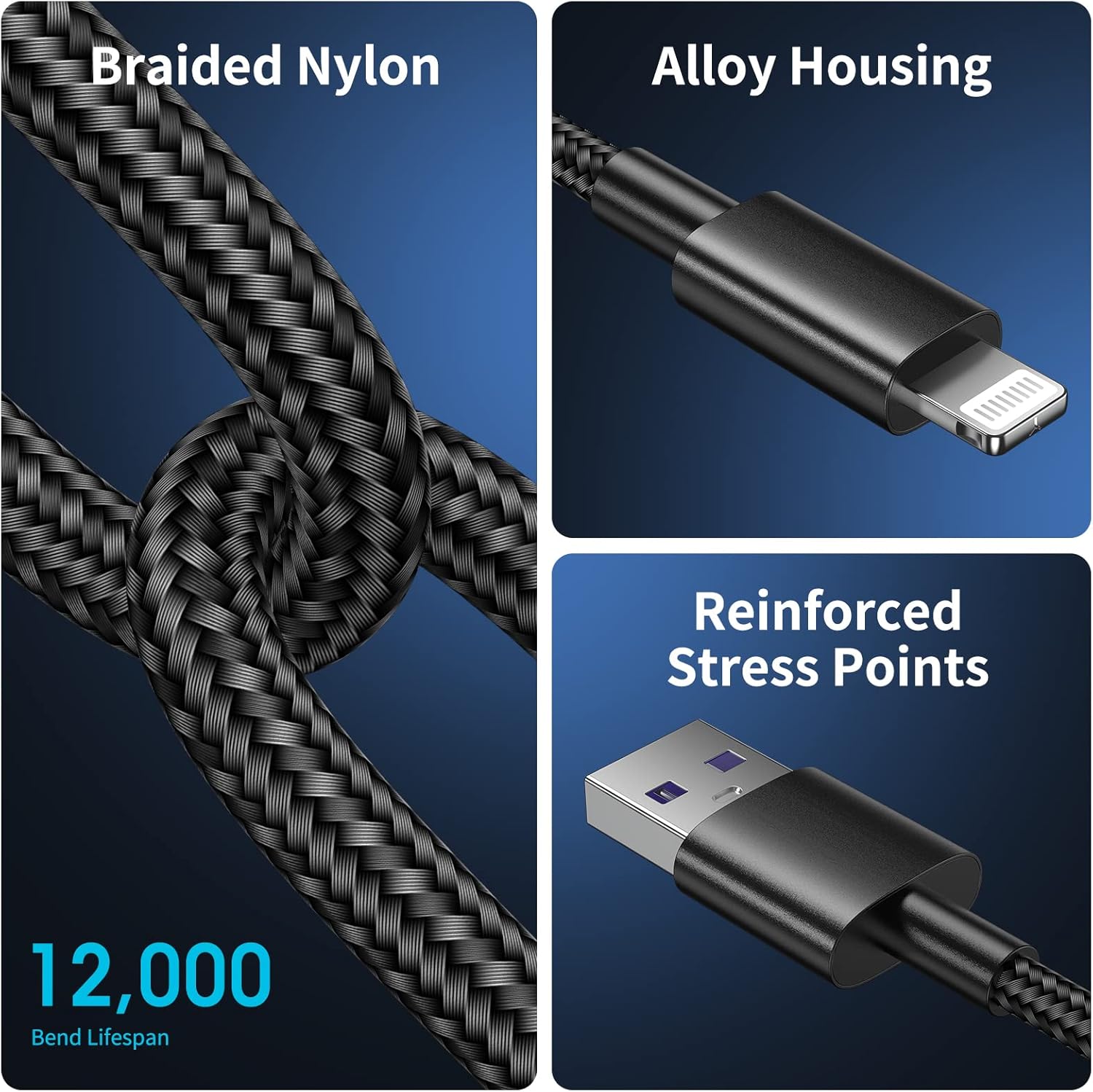 iPhone Lightning Charger Cable – 5-Pack (3FT) Fast Charging Nylon Braided, Apple MFi Certified