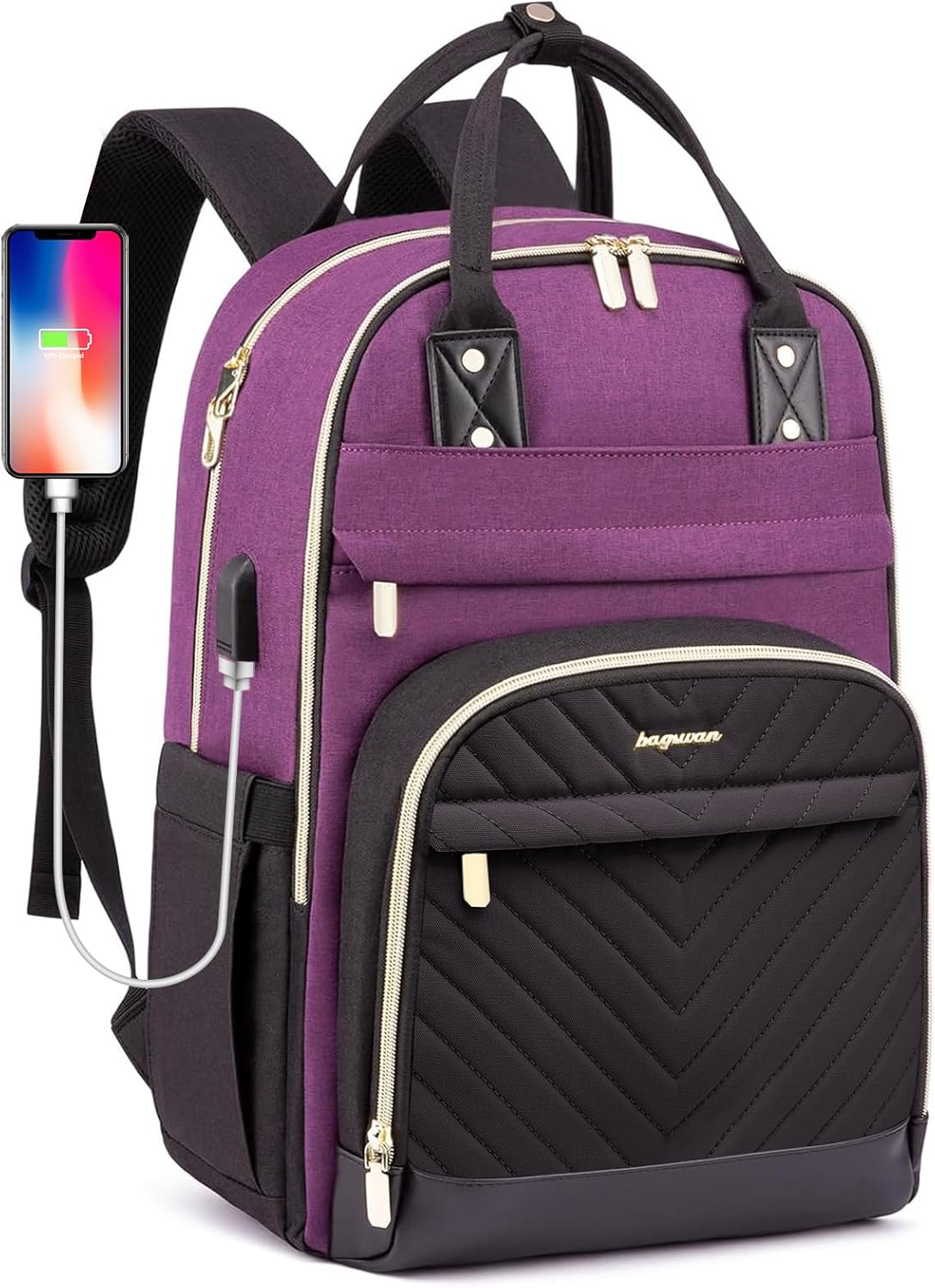 Laptop Backpack for Women – 15.6" Waterproof Work & Travel Bag with USB Charging Port, Anti-Theft Design, College School Bookbag for Nurse, Teacher & Business (Beige/Black/Brown)