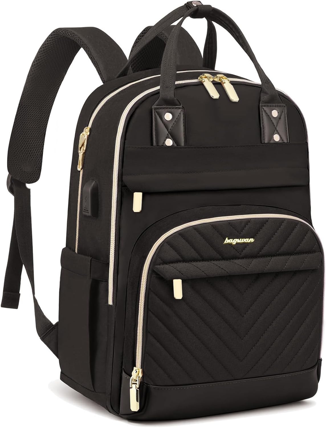 Laptop Backpack for Women – 15.6" Waterproof Work & Travel Bag with USB Charging Port, Anti-Theft Design, College School Bookbag for Nurse, Teacher & Business (Beige/Black/Brown)