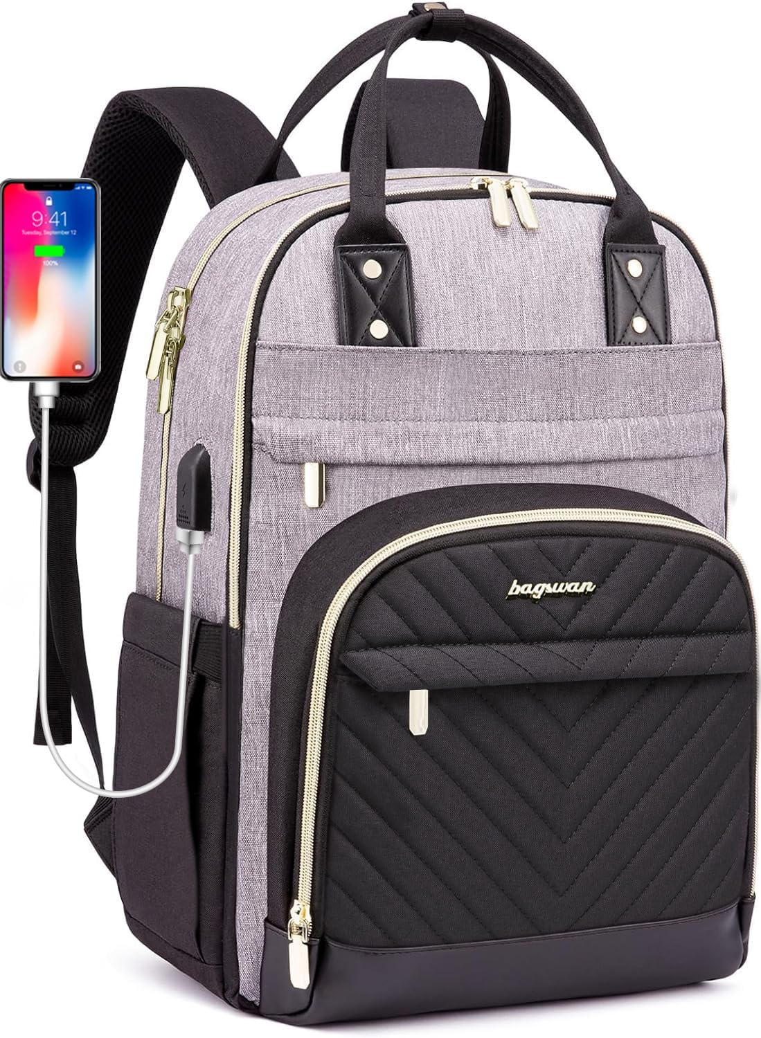 Laptop Backpack for Women – 15.6" Waterproof Work & Travel Bag with USB Charging Port, Anti-Theft Design, College School Bookbag for Nurse, Teacher & Business (Beige/Black/Brown)