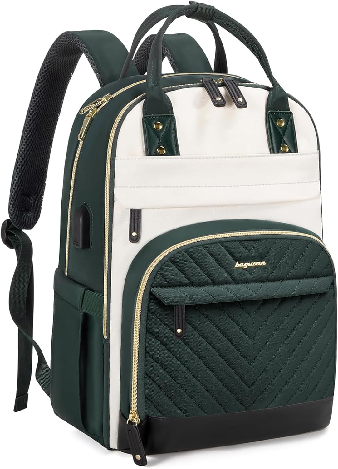 Laptop Backpack for Women – 15.6" Waterproof Work & Travel Bag with USB Charging Port, Anti-Theft Design, College School Bookbag for Nurse, Teacher & Business (Beige/Black/Brown)