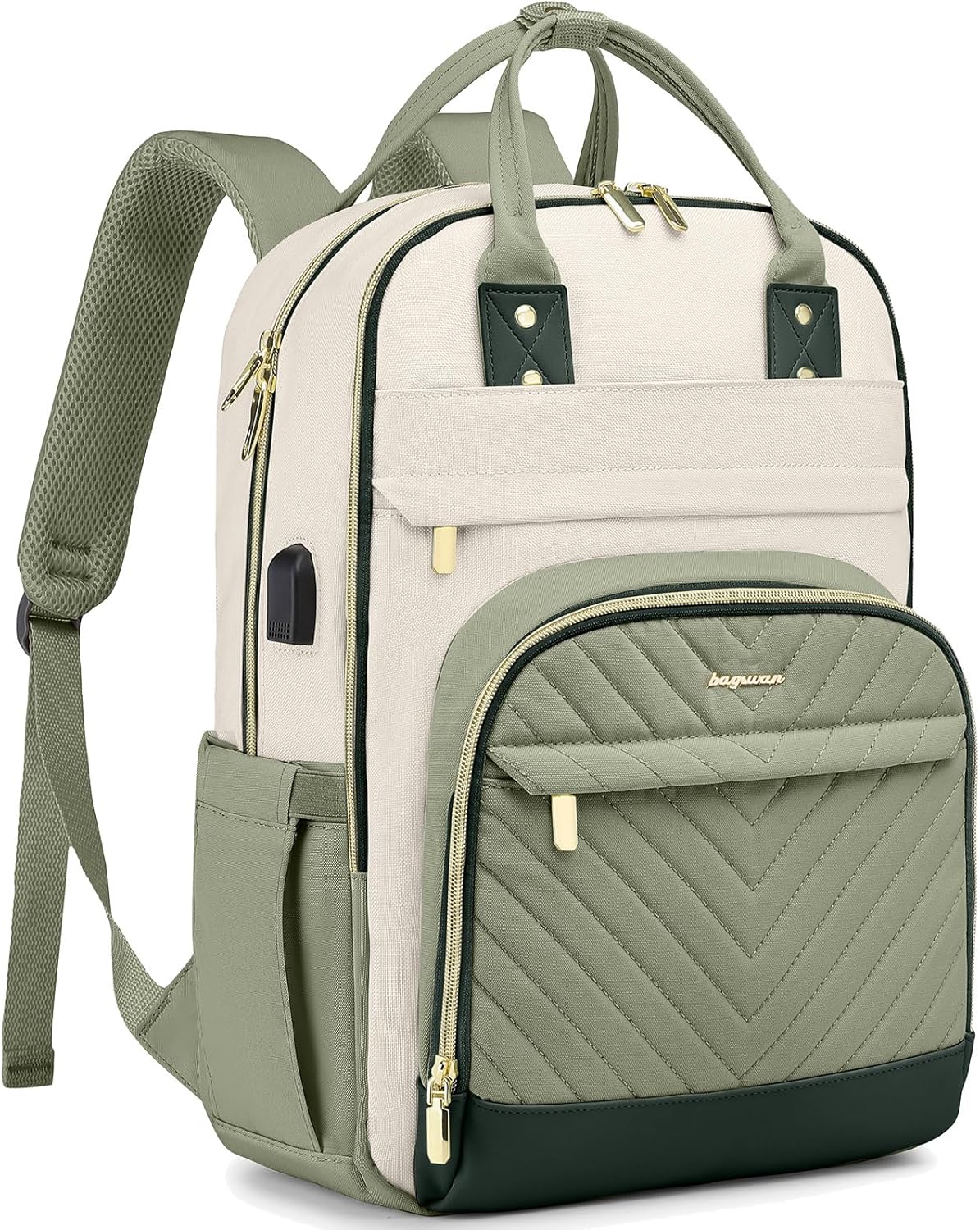 Laptop Backpack for Women – 15.6" Waterproof Work & Travel Bag with USB Charging Port, Anti-Theft Design, College School Bookbag for Nurse, Teacher & Business (Beige/Black/Brown)
