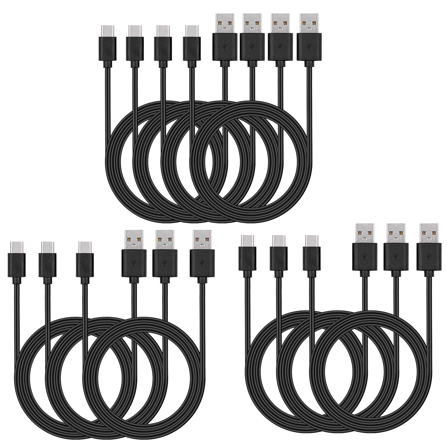 USB-C Charger Cable 10-Pack (3FT) – Bulk Fast Charging Type-C Phone Cords in Black