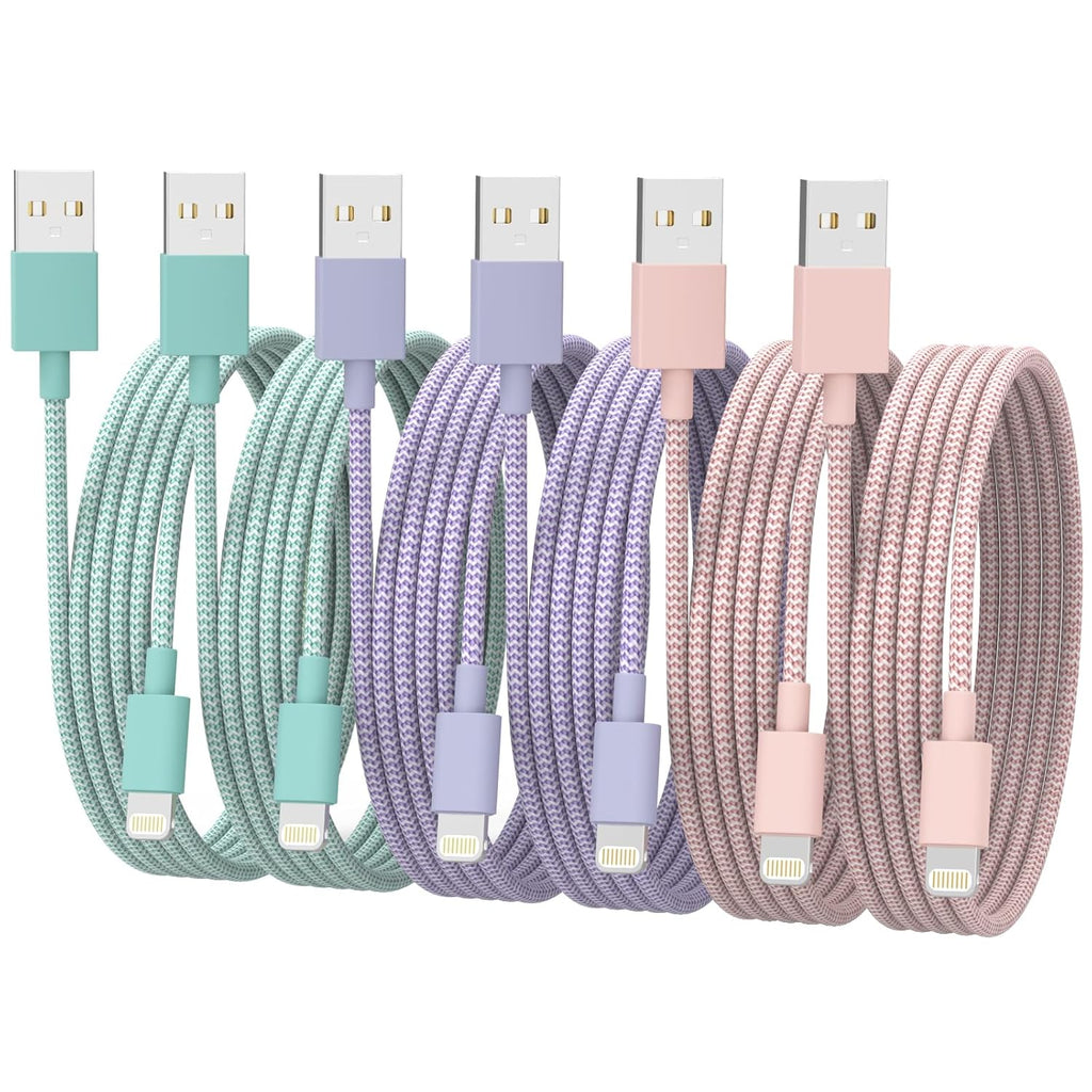 [Apple MFi Certified] iPhone Charger Cable 6-Pack (3/3/6/6/6/10FT) – Fast Charging & Data Transfer Lightning Cords, Durable USB Cable for iPhone 14/13/12/11 Pro Max, XR/XS/X/8/7/6 Plus, iPad