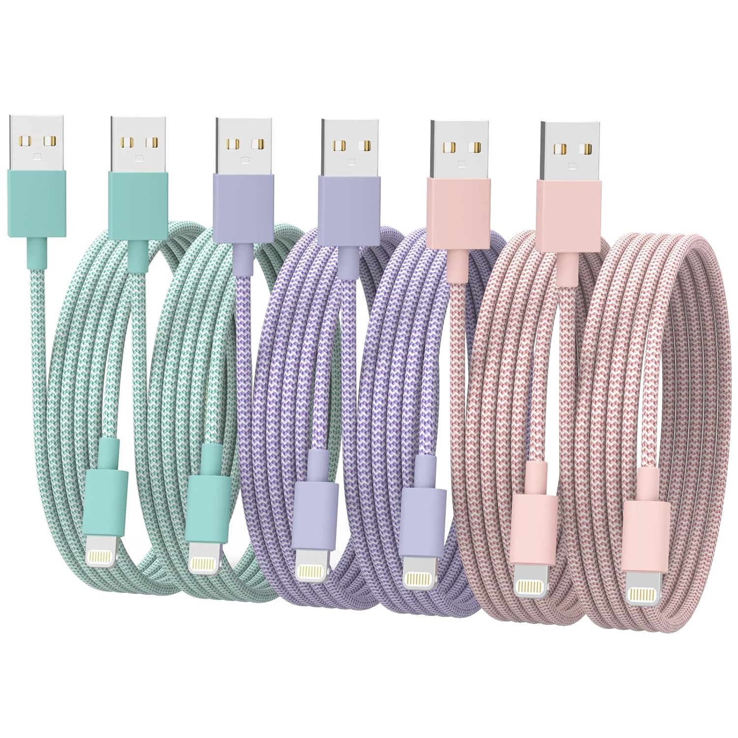 [Apple MFi Certified] iPhone Charger Cable 6-Pack (3/3/6/6/6/10FT) – Fast Charging & Data Transfer Lightning Cords, Durable USB Cable for iPhone 14/13/12/11 Pro Max, XR/XS/X/8/7/6 Plus, iPad