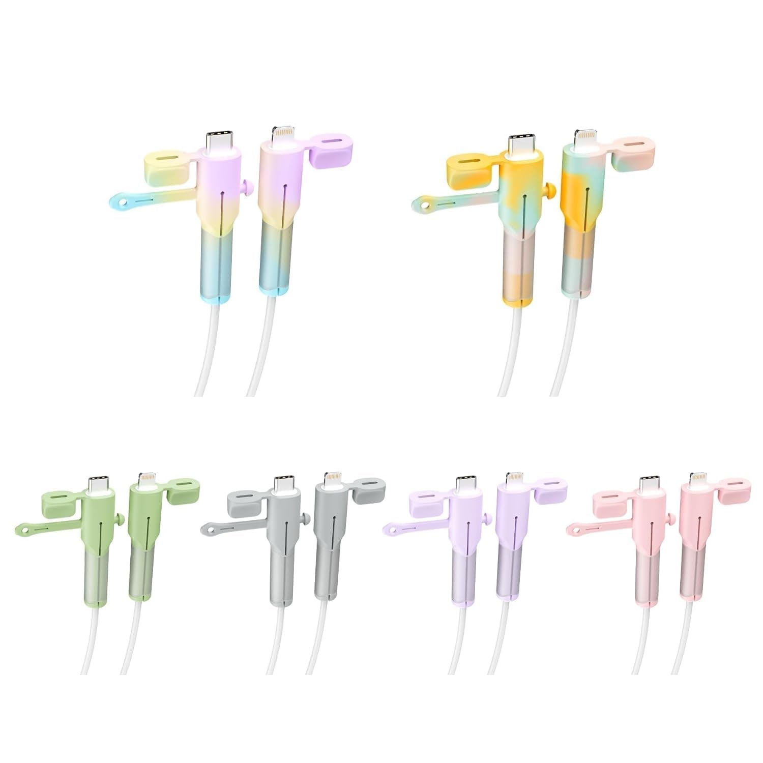 6-Pack Silicone Charger Cable Protectors – Colorful Cord Savers & Organizer Accessories for USB-C to Lightning Phone Chargers (6 Colors)