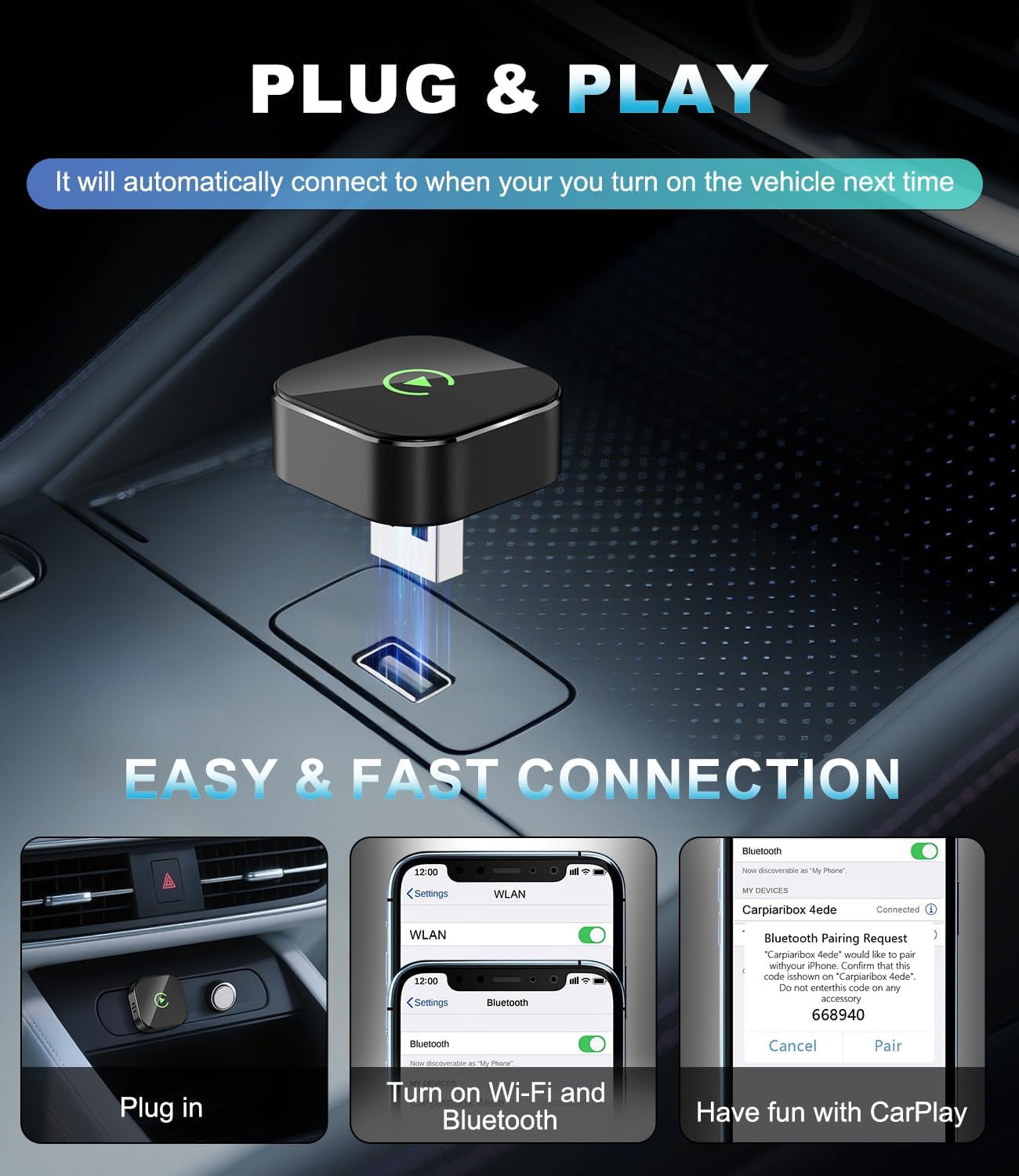 Wireless CarPlay Adapter – 2025 Mini USB Plug & Play, Fast & Stable iPhone Connection